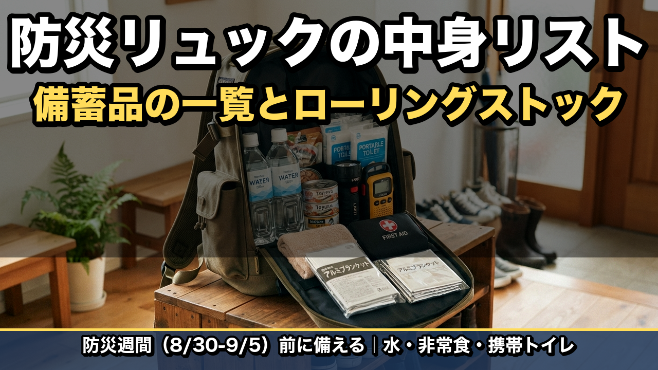 防災リュックの中身リスト【2026】備蓄品の一覧とローリングストックの始め方
