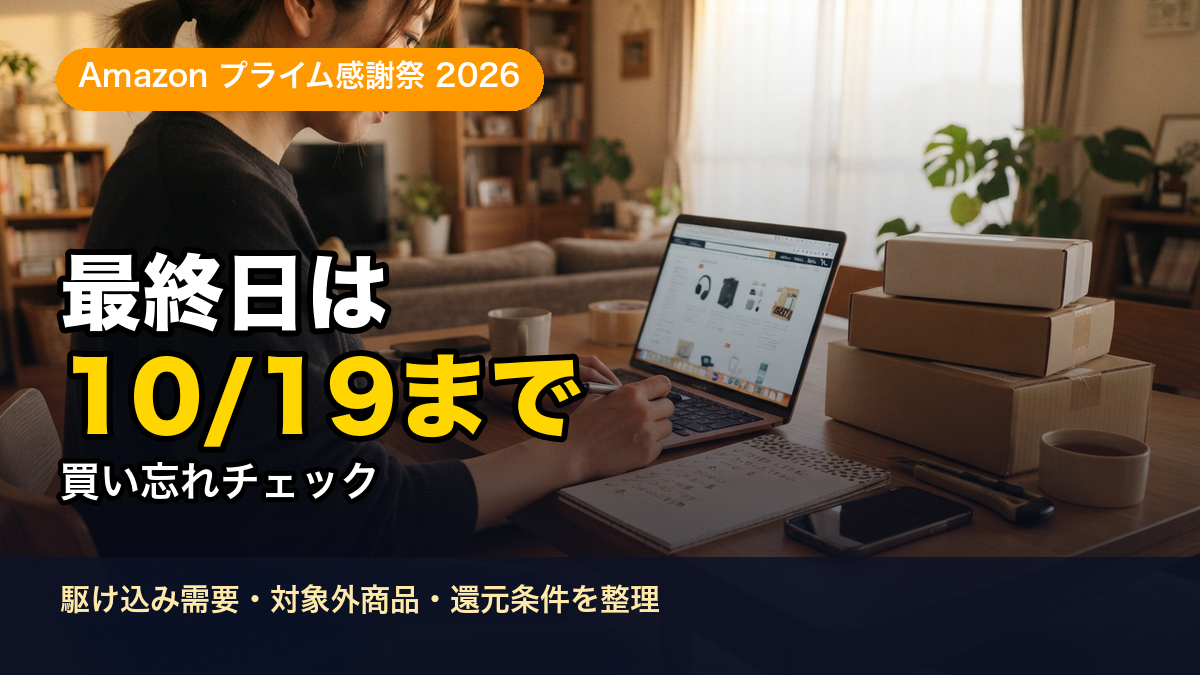 【2026】Amazonプライム感謝祭の最終日はいつまで？10/19までにやること・買い忘れチェック